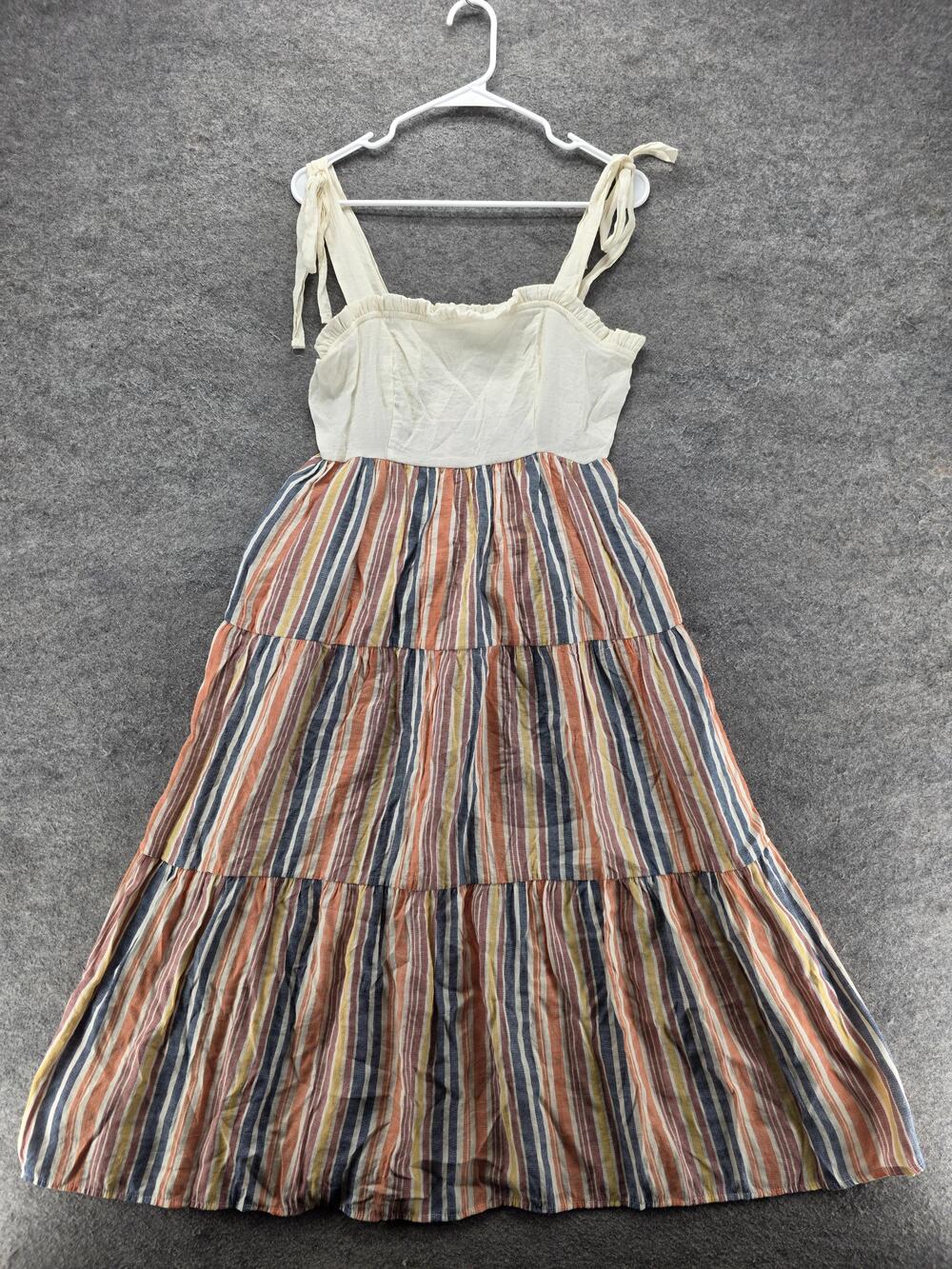 By The River Dress Womens M Multicolor Maxi Sundress Striped Tiered Ruffle